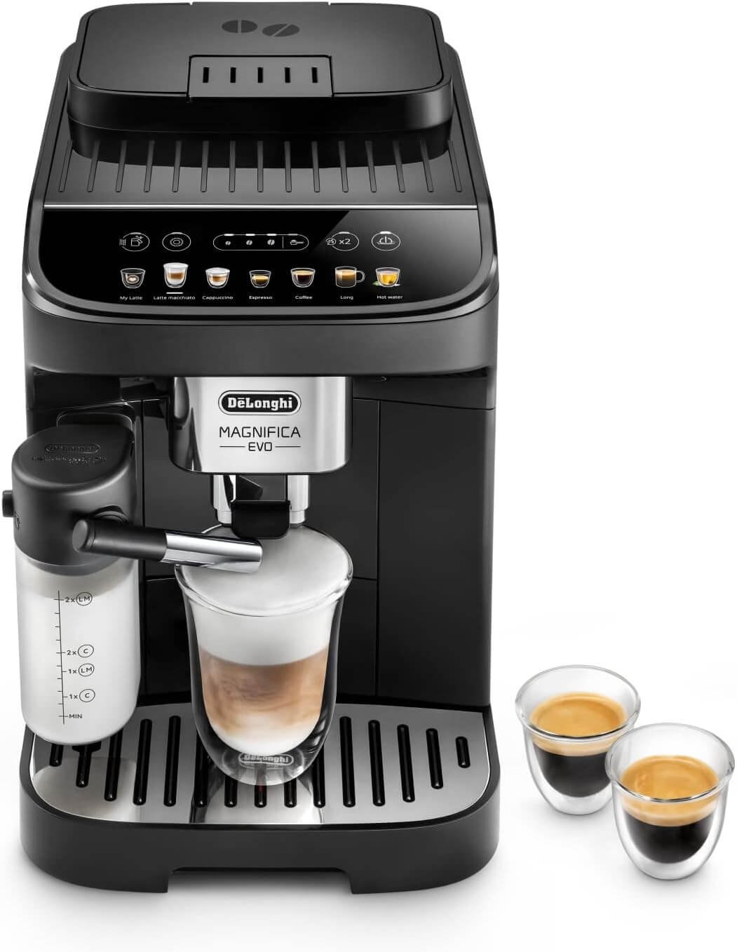 De'Longhi Magnifica Evo ECAM 292.81.B Fully Automatic Coffee Machine with LatteCrema Milk System, 7 Direct Selection Buttons for Cappuccino, Espresso and Other Coffee Specialities, 2-Cup Function,