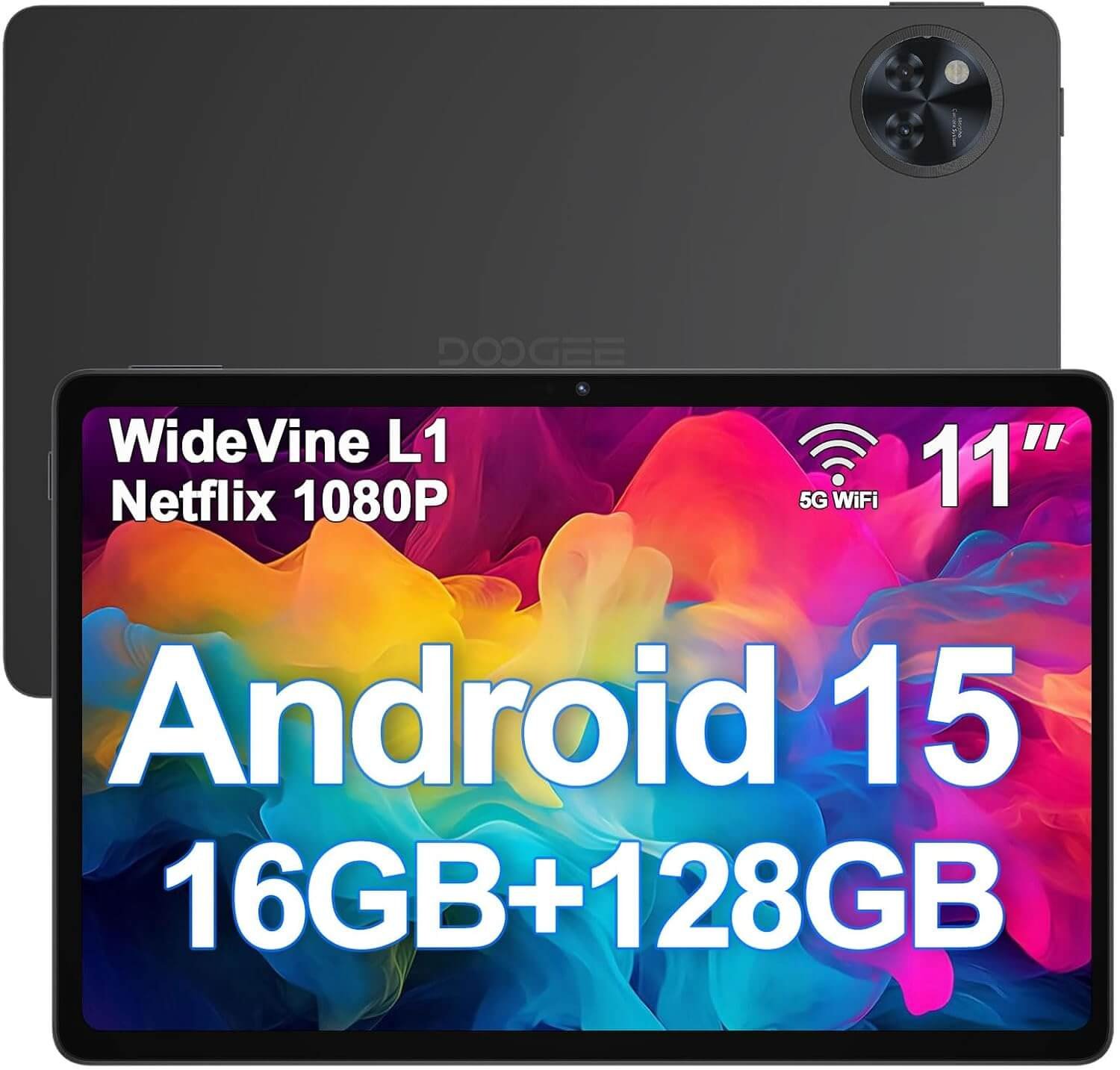 DOOGEE 2025 Newest Android 15 Tablets, U11 11 Inch Tablet,16GB RAM+128GB ROM (TF 2TB), 8580mAh, Octa Core,5G WiFi Android Tablets| Widevine L1 | Netflix | Bluetooth 5.0 | 13MP+5MP | GPS | OTG - Black