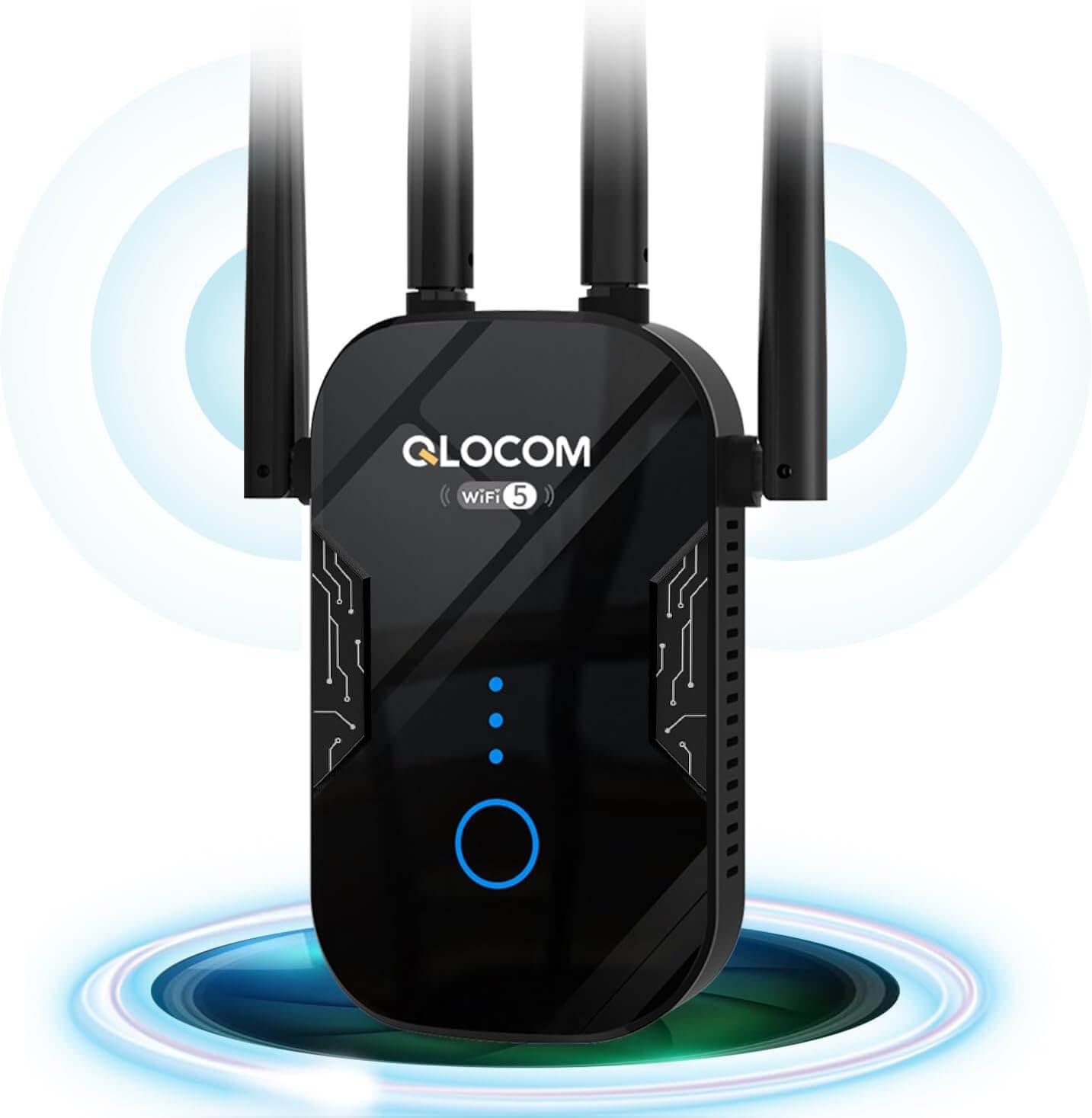 QLOCOM 2025 Newest WiFi Extender Booster 1200Mbps WiFi Booster Range Extender 5GHz & 2.4GHz Dual Band WiFi Repeater for Home, Broadband Extender/Booster with Wider Range, WPS Function, UK Plug