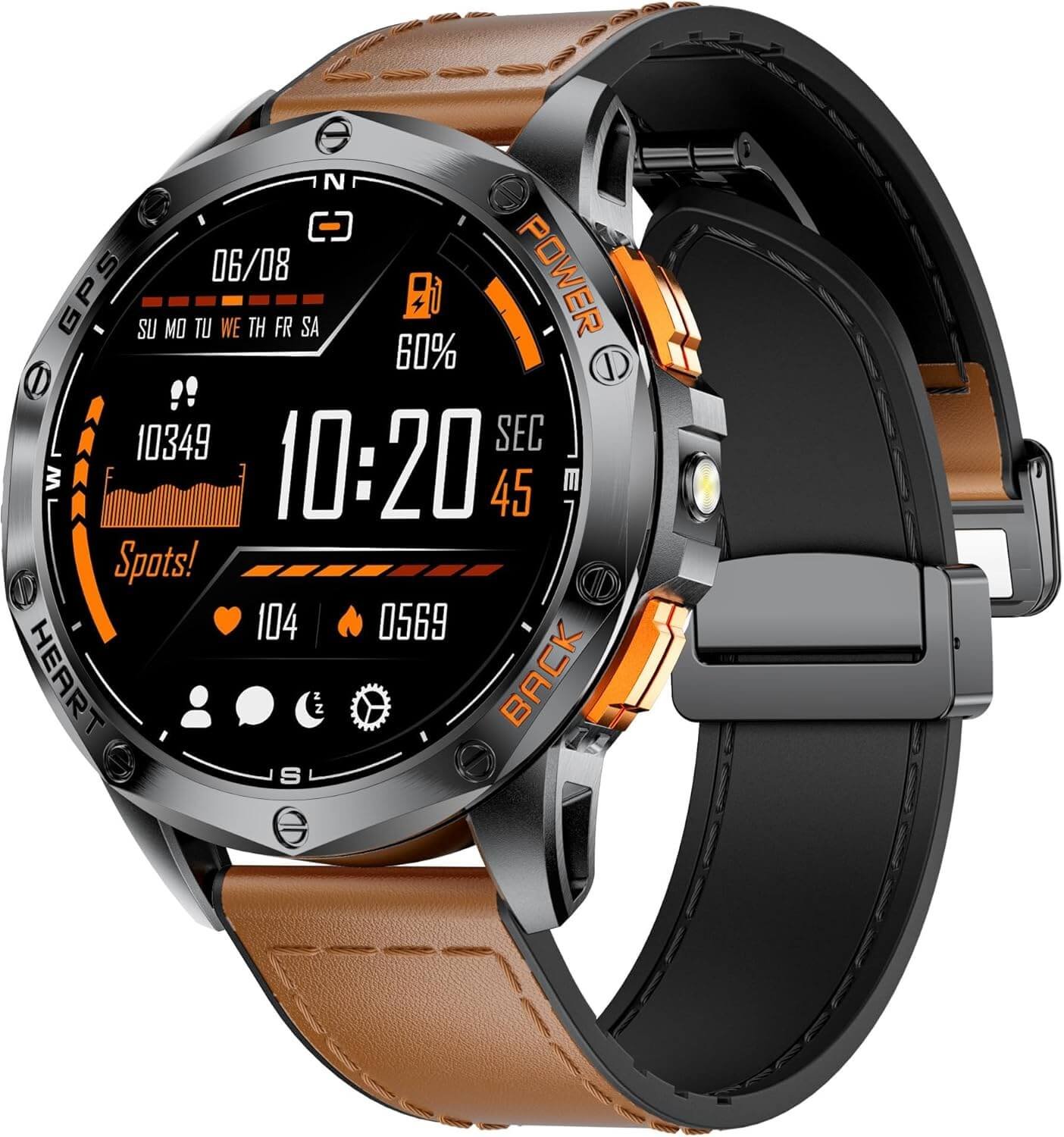 DREMAC DM1 GPS Smartwatch Men 48mm-1.43'' AMOLED Display,Fitness Watch with 70+ Sport Modes/Health Monitor,Outdoor Smartwatch with LED Flashlight/Altimeter/Compass,IP68 Waterproof for iOS Android