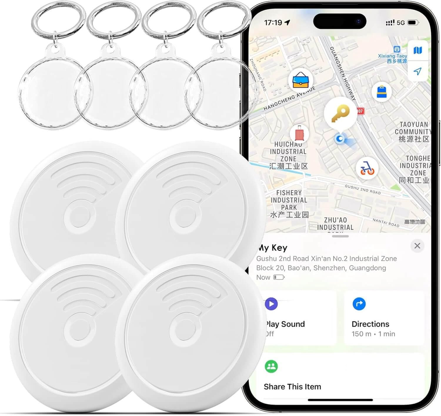 Smart Tags 4 Pack Air Tracker Item Finders Work with Apple Find My (iOS Only) Track Your Keys,Wallet,Backpack,Luggage,Super Lightweight,Comes with 4 Beautiful Keychains and Waterproof Cases (4)