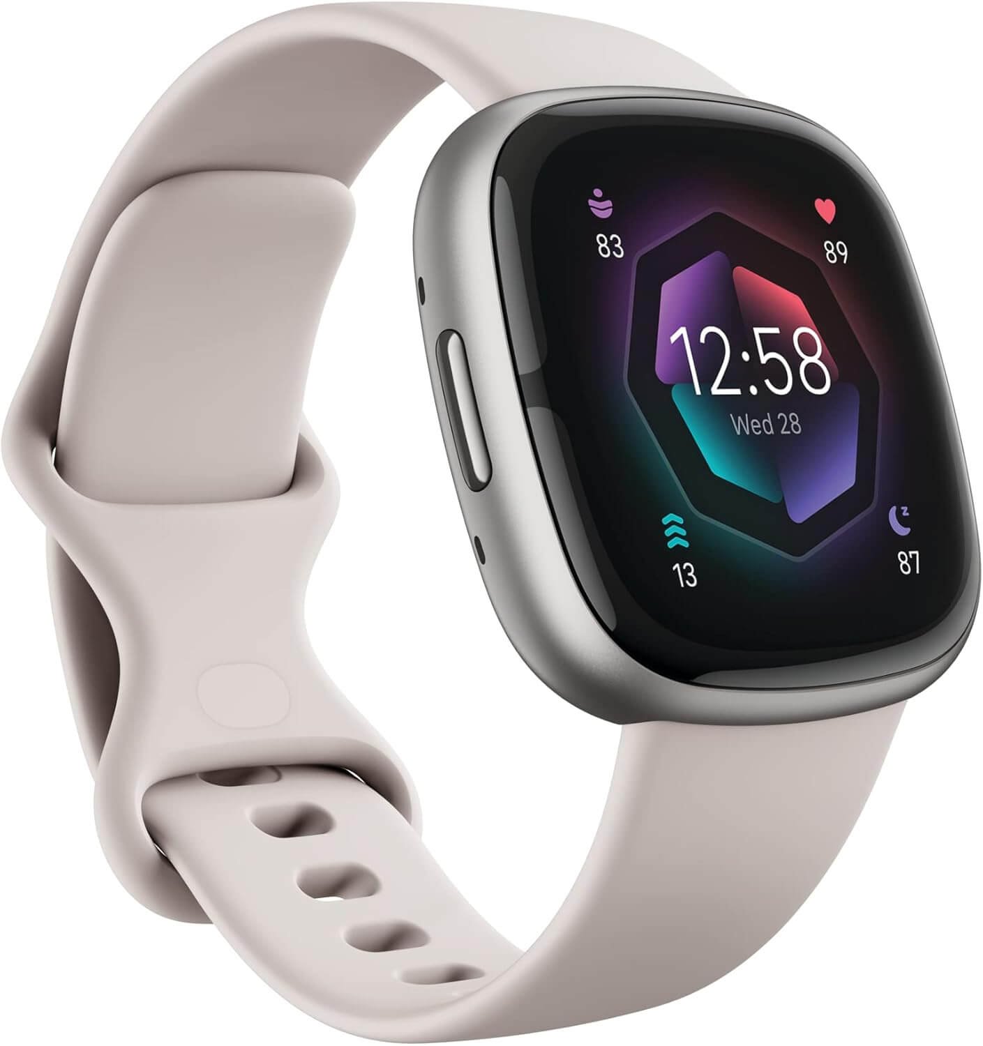 Fitbit Sense 2 Advanced Health and Fitness Smartwatch with Tools to Manage Stress and Sleep, ECG App, SpO2, 24/7 Heart Rate and GPS, Lunar White/Platinum