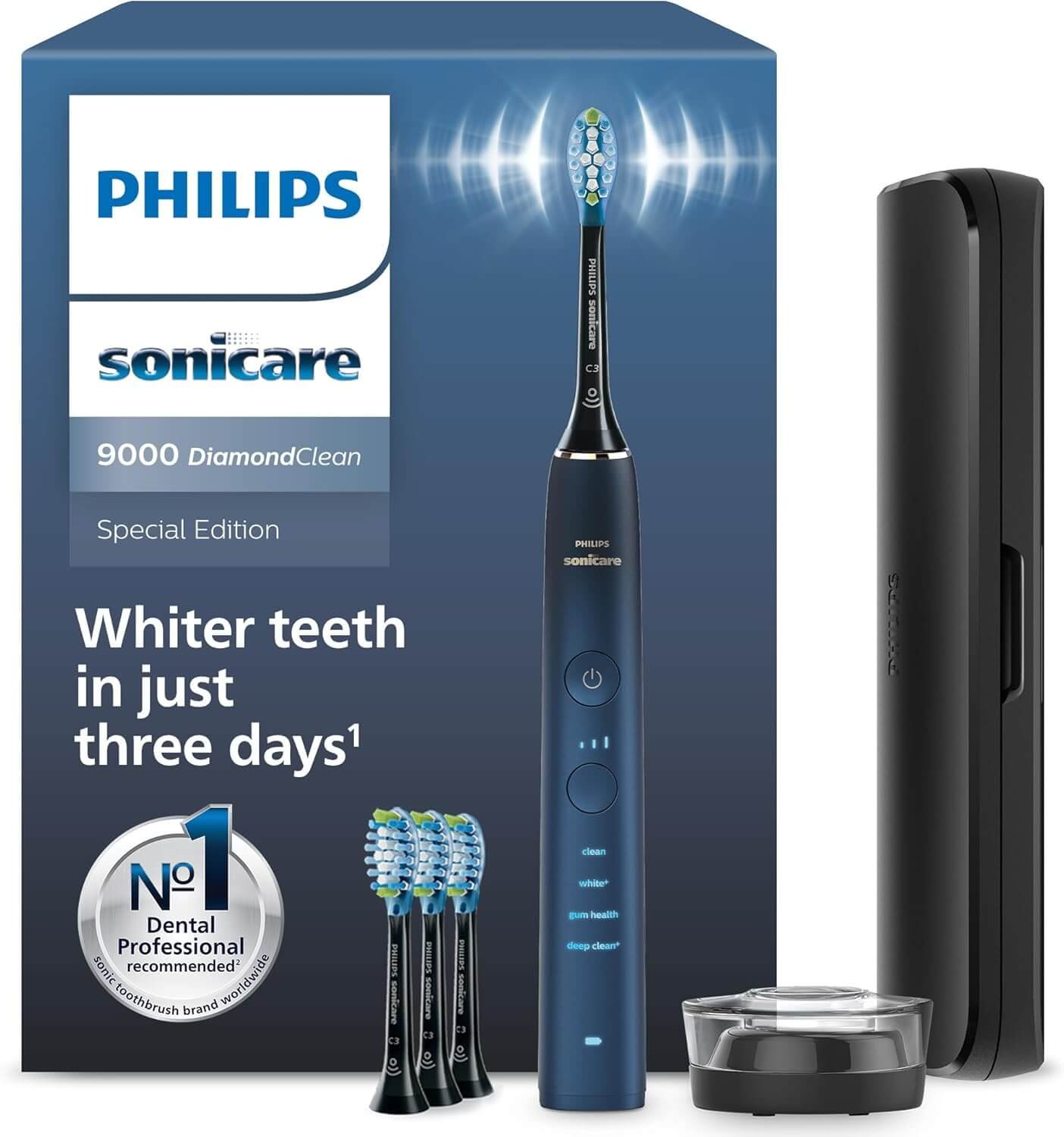 hilips Sonicare DiamondClean 9000 Electric Toothbrush, Special Edition, Sonic Toothbrush with App, Pressure Sensor, 4 Brushing Modes, 3 Intensity Levels, Charging Stand, Aquamarine, Model HX9911/89