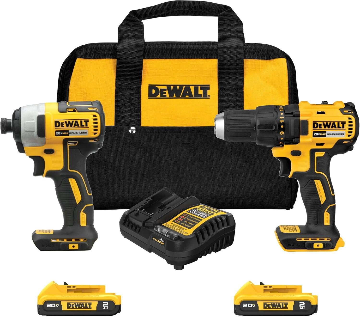 DEWALT 20V MAX Cordless Drill, Impact Driver, 2-Tool Power Tool Combo Kit, Brushless Power Tool Set with 2 Batteries and Charger Included