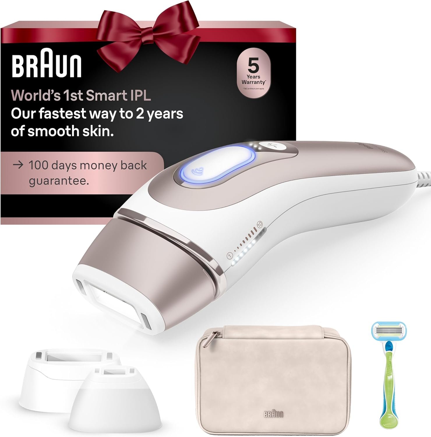 Braun Smart IPL, Vogue’s Best Hair Removal Device, Skin i·Expert Pro 7: at Home Laser Hair Removal, Permanent Visible Hair Reduction, Gift, Free App, Vanity Case, Venus Razor, 4 Smart Heads, IPL7387