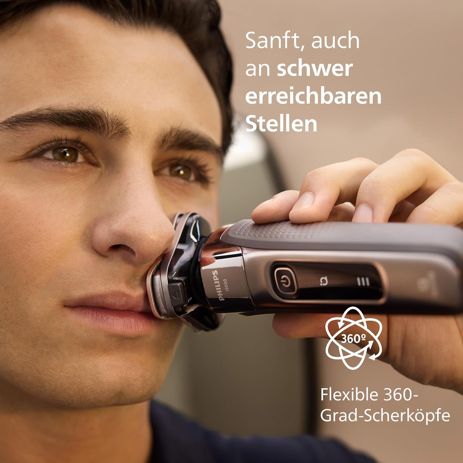 Philips Razor i9000 electric shaver in a modern home office lifestyle setting
