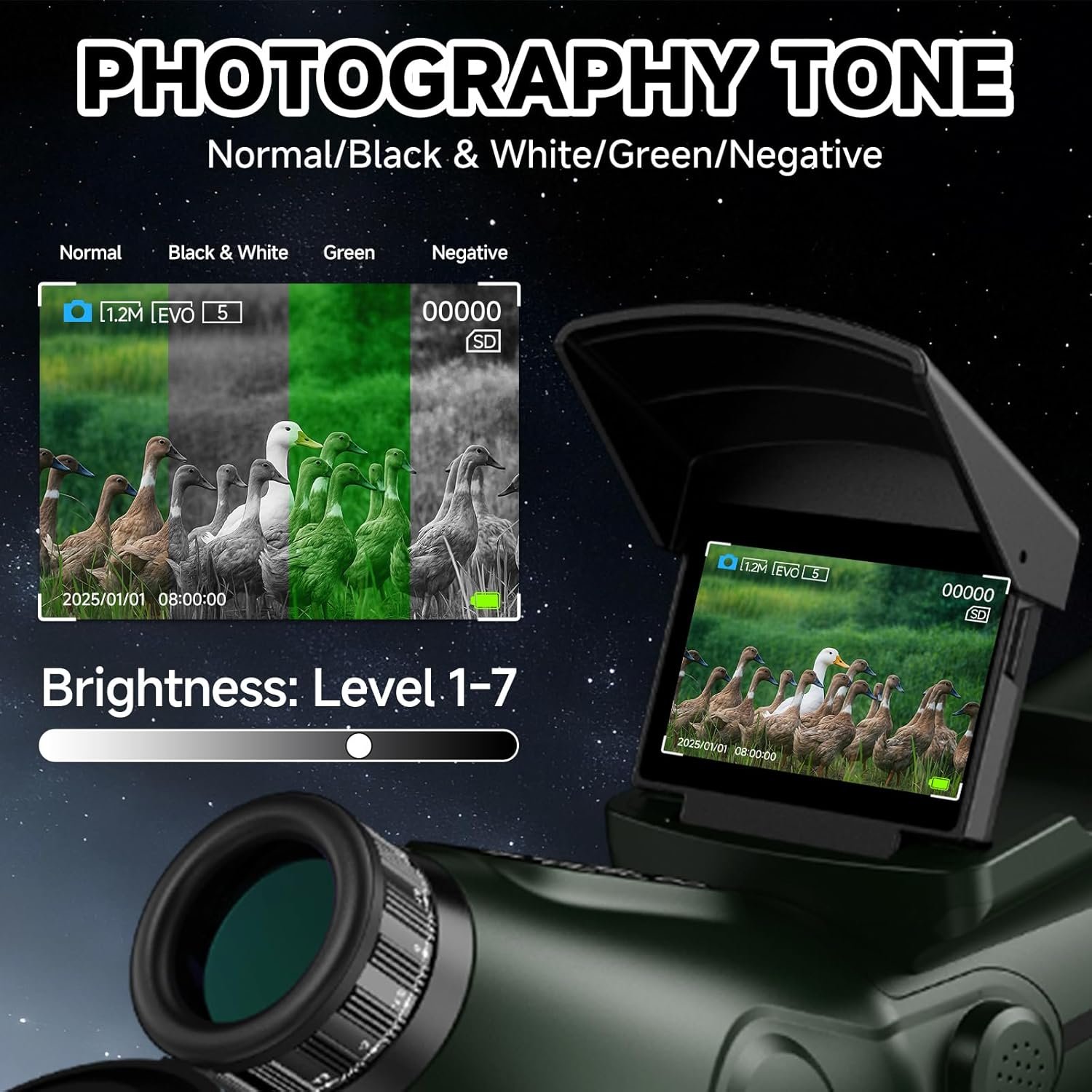 Smart digital telescope with 4K stargazing camera and dual screens used outdoors at night