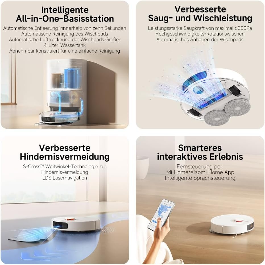 Xiaomi Robot Vacuum X20 Plus cleaning floors in a well-organised modern home
