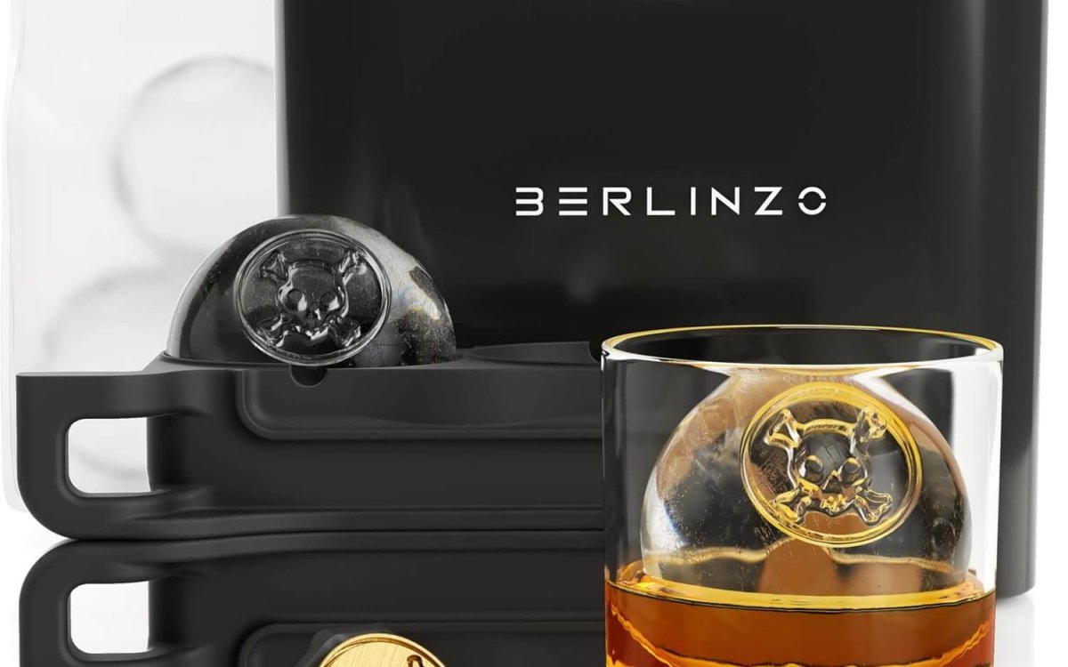 Berlinzo Premium Clear Ice Ball Maker Mold - 2 Large 2.4" Crystal Clear Ice Balls for Whiskey, Cocktails & Bourbon, Easy-to-Remove Ice Sphere Mold - Storage Bag & Ice Stamp Press Ring Included, Black