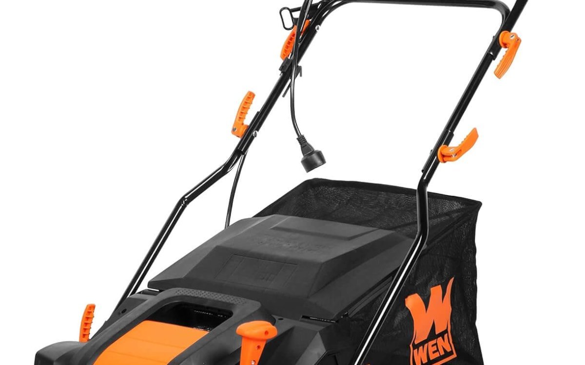 WEN DT1516 16-Inch 15-Amp 2-in-1 Electric Dethatcher and Scarifier with Collection Bag, Black