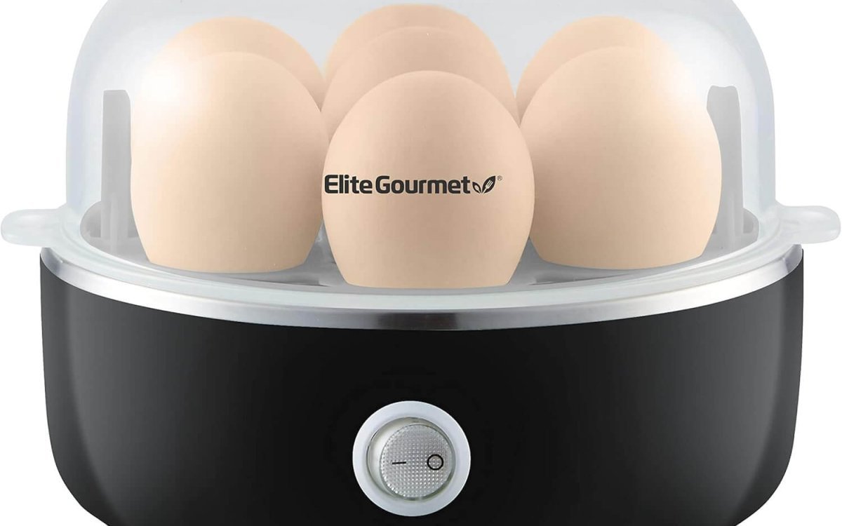 Elite Gourmet EGC115B Easy Egg Cooker Electric 7-Egg Capacity, Soft, Medium, Hard-Boiled Egg Cooker with Auto Shut-Off, Measuring Cup Included, BPA Free, Classic Black