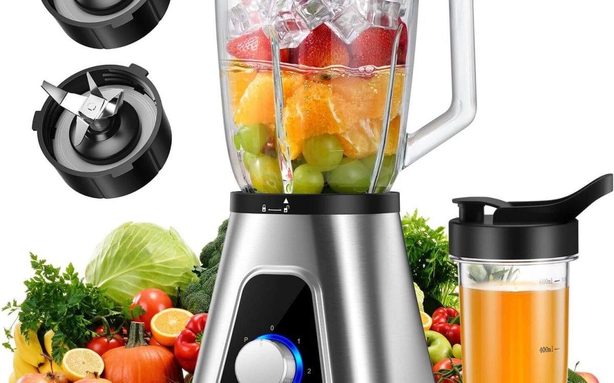 GDOR 1200W Blender Smoothie Maker 2 in 1 Smoothie Blender with 1.5L Glass Jug & 650ML Travel Cup, 3 Speed Jug Blender, Professional Blenders for Smoothies, Shakes, Frozen Drinks, Ice, Sauces, Silver