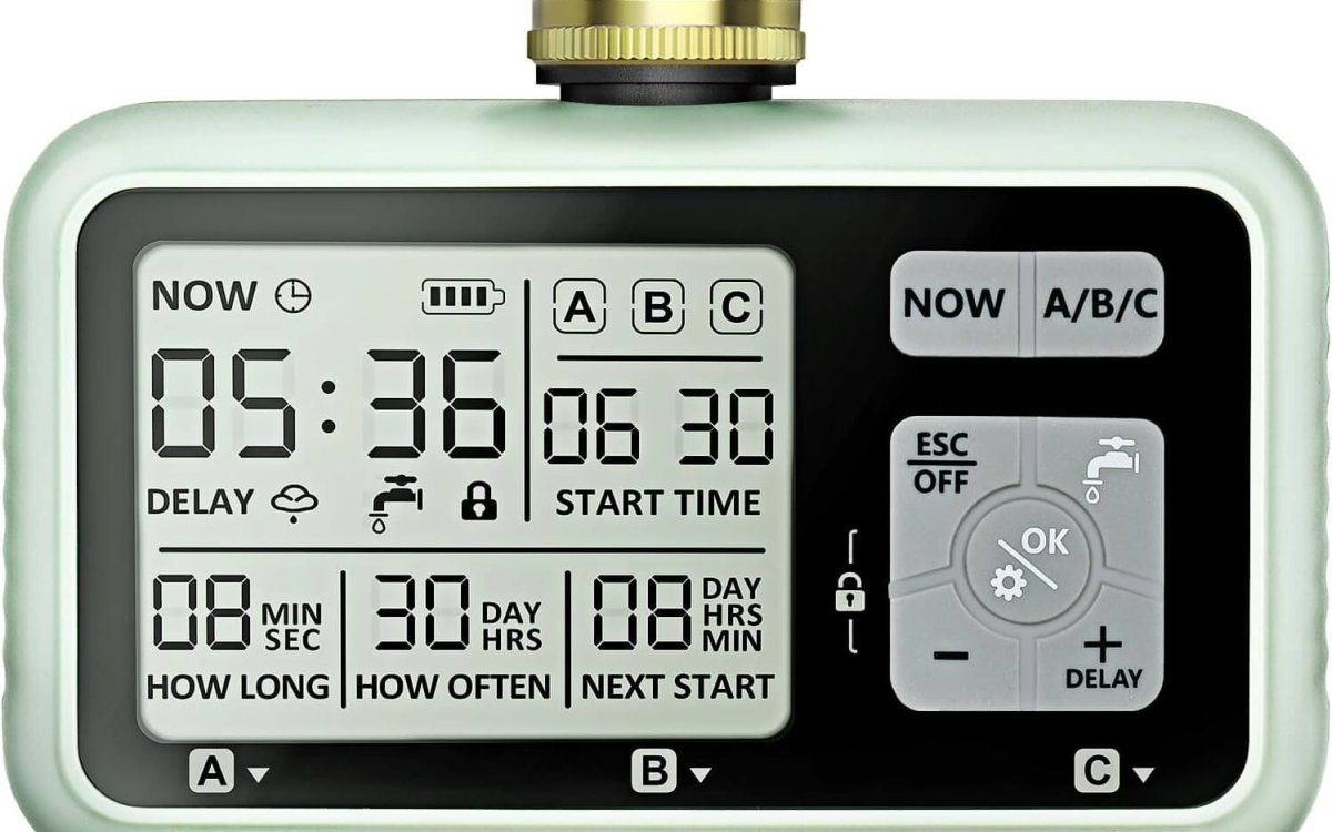 Johgee 3 Zone Water Timer with Brass Inlet for Irrigation, Sprinkler Timer 3 Outlet, Hose Timers, Garden Watering System Irrigation System Controller with Auto&Manual Mode, Rain Delay for Garden