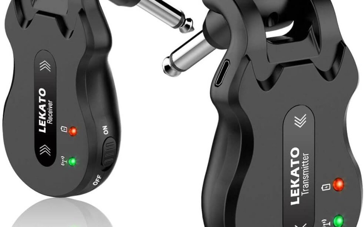 LEKATO Wireless Guitar System 5.8 Wireless Guitar Transmitter Receiver Rechargeable Audio Wireless Transmitter Receiver 4 Channels Transmission Range for Electric Guitar Bass
