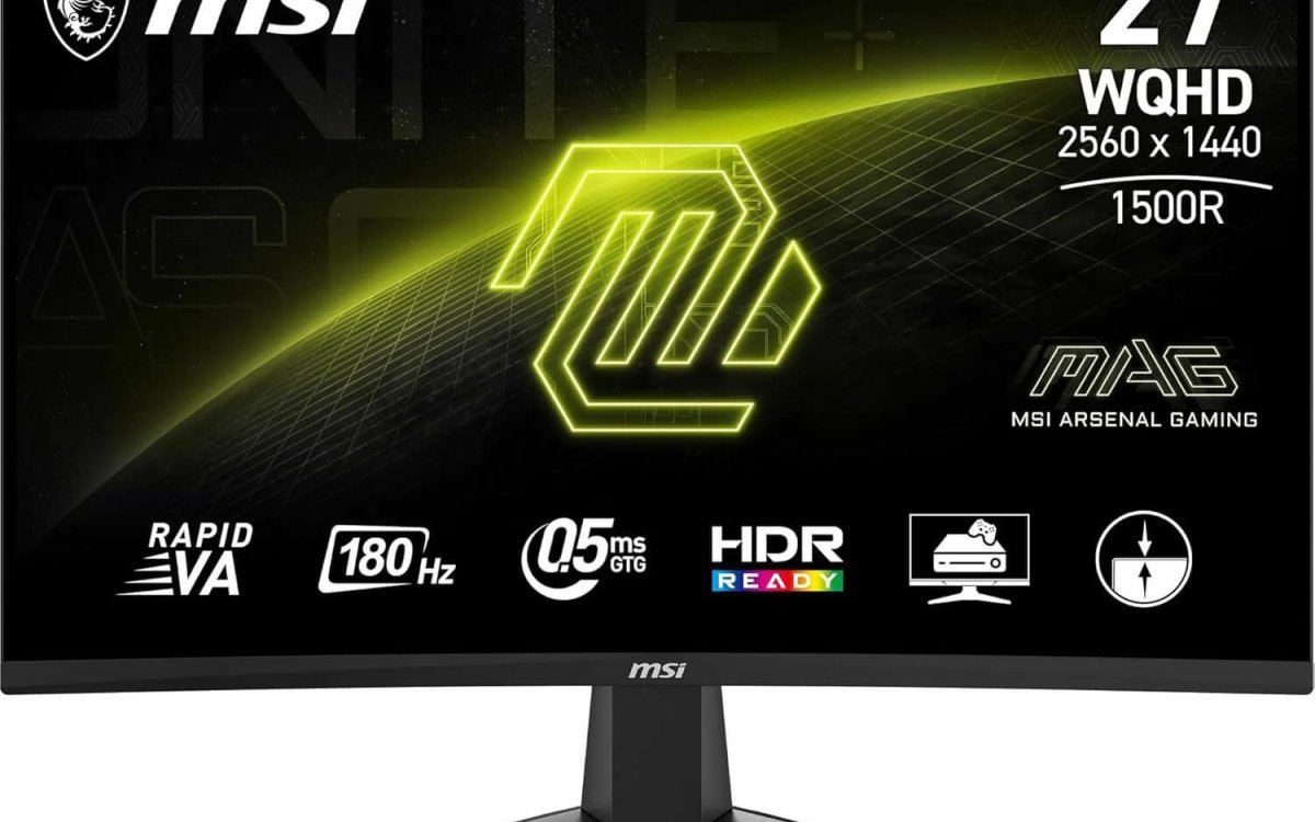 MSI MAG 27CQ6F 27 Inch WQHD Curved Gaming Monitor - 1500R 2560 x 1440 Rapid VA Panel, 180 Hz - 05ms (GtG, Min), Adaptive-Sync - DP 14a, HDMI 20b CEC