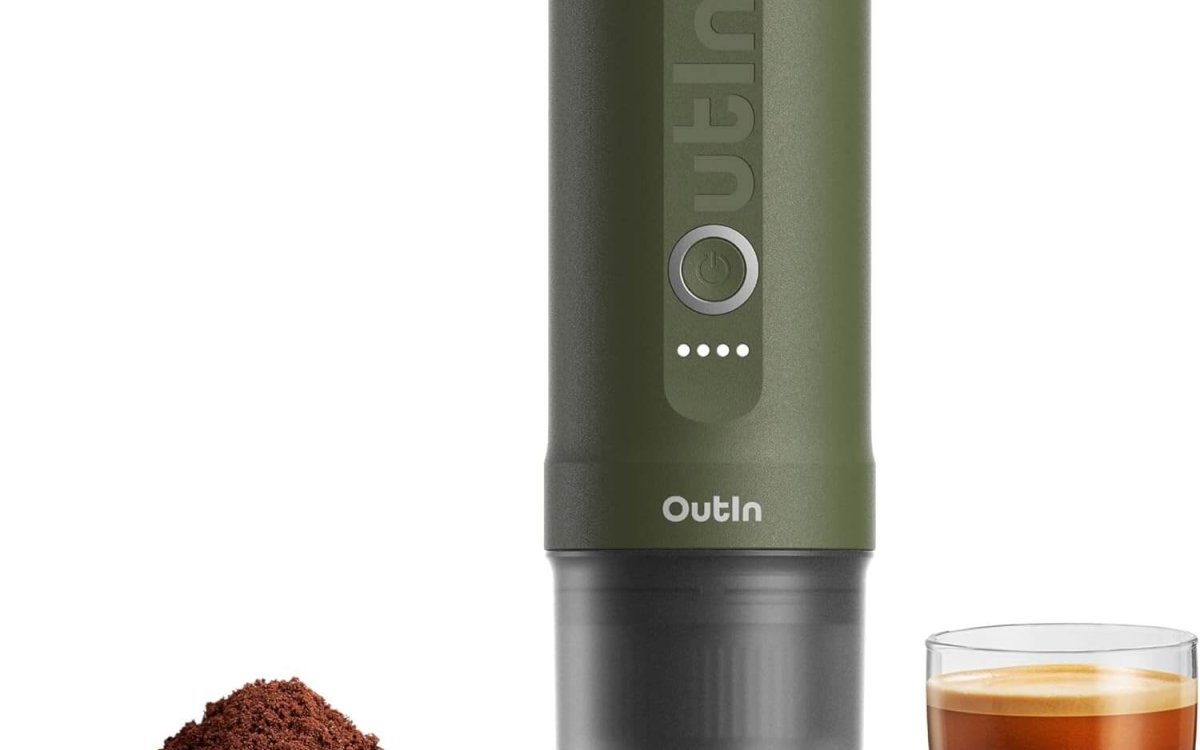 OutIn Nano Portable Electric Espresso Machine with 3-4 Min Self-Heating, 20 Bar Mini Small 5V Car Coffee Maker, Compatible with NS Capsule & Ground Coffee for Camping, Travel, RV, Hiking, Office