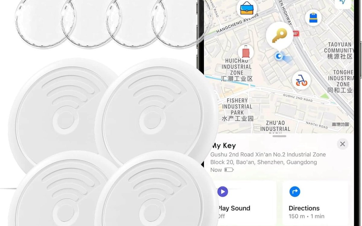 Smart Tags 4 Pack Air Tracker Item Finders Work with Apple Find My (iOS Only) Track Your Keys,Wallet,Backpack,Luggage,Super Lightweight,Comes with 4 Beautiful Keychains and Waterproof Cases (4)