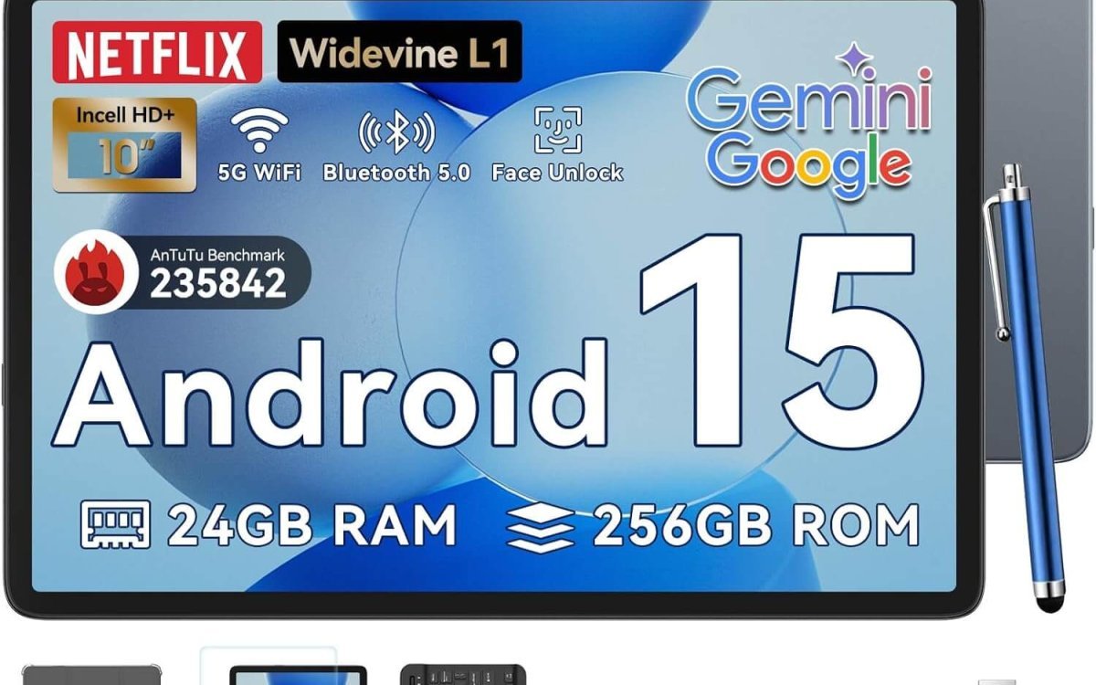 Tablet 2025 Latest Android 15 Tablets with 10.1 Inch Incell Display, 24GB RAM 256GB ROM /2TB TF, Gemini AI
